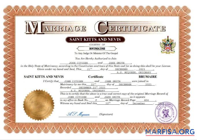 Blank Saint Kitts and Nevis marriage certificate Word and PDF template